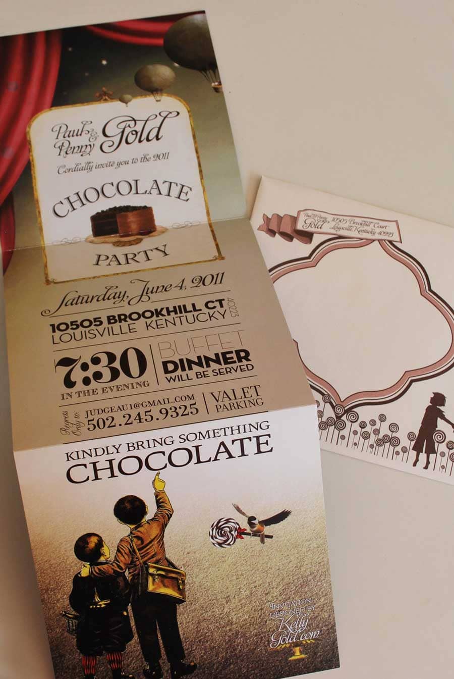 Chocolate Wonderland Chocolate Party Invitation with Envelope Design Studio Louisville, KY