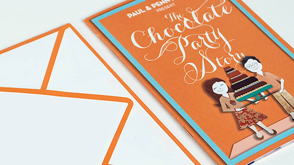 Chocolate Party Invitation with Paper Cutouts made into a storybook